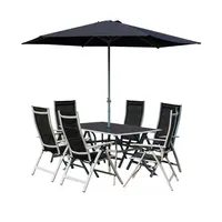 7 Stück Outdoor Klapp Patio Ess-Set mit Tisch, 4 Stühlen, Regenschirm und eingebauter Basis