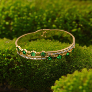 Bracelet en cristal plaqué or PVD, acier inoxydable 316L, incrustation verte, bijoux tendance, accessoire pour femme - Product Image 3
