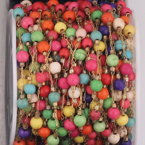 Chaîne en acier inoxydable plaqué or PVD avec perles rondes en pierres semi-précieuses naturelles espacées pour bracelet et collier DIY - Product Image 6