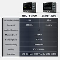 Oscilloscope numérique portable Micsig MHO14-100N MHO14-200N 100 MHz 200 MHz haute résolution 12 bits 4 canaux avec taux d'échantillonnage