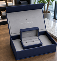 Boîte à bijoux personnalisée LionwrapacK en PU, double boîte à bagues, emballage cadeau, logo en feuille d'argent, boîte de fiançailles