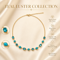Collier SongYi Minimaliste en Pierre Bleu Sarcelle pour Femme, Formes Mixtes, Chaîne Dorée Élégante, Ras-de-cou, Bijou Tendance