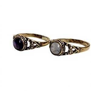 Anillos de piedras preciosas de piedra lunar amatista, anillo de tamaño fijo de piedra Natural de Color dorado y latón - Product Image 3