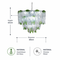 Lustre LED de luxe en fer forgé et verre, design feuille à niveaux, hauteur réglable, taille moyenne, pour salons et salles à manger