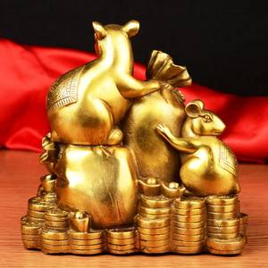 황동 재료 중국 조디악 5pcs 돈 가방에 대 한 쥐 동물 동상 - Product Image 3