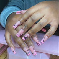2026 Faux ongles carrés en acrylique faits main à couverture complète, avec breloques 3D nœud, strass et cœur, effet œil de chat Aurora, colle nuage, vente en gros OEM