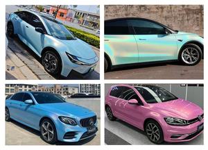 Rouleau d'emballage de voiture noir laser arc-en-ciel irisé anti-rayures PVC vinyle automobile vente en gros - Product Image 2