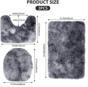 Ensemble de 3 tapis de salle de bain super doux, tapis antidérapant pour toilettes, baignoire et sol, tapis antidérapant en laine longue - Product Image 2