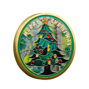 Moneta Commemorativa Tradizionale Placcata Oro con Rilievo Albero di Natale e Calza, Souvenir Artistico per la Stagione Natalizia - Product Image 2