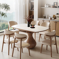 Table à manger ronde pliable, extensible et convertible, style moderne du milieu du siècle, avec plateau en pierre frittée et pieds en bois, mobilier pour la maison