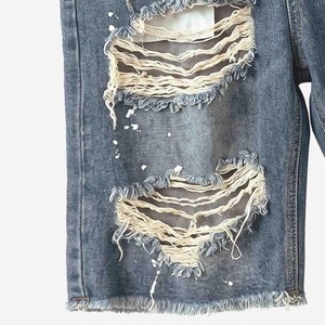 OEM Denim Manufacturer Custom Vintage Blue Wash Heavy Destroyed Pants Layer Fray Loose Fit Baggy <strong>Treet</strong> Designer Workwear Jorts - Product Image 6