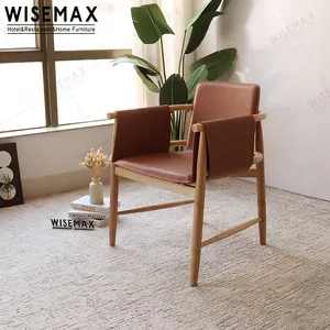 WISEMAX Diseñador muebles para el hogar madera y cuero silla reposabrazos Silla de comedor silla acento brazo silla comedor para hotel restaurante