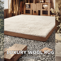 Tapis Minimaliste en Laine Crème Blanc Doux Épais Luxueux Moderne à Poils Longs Écologique Tufté à la Main pour Chambre, Salon, Villa, Salle de Séjour