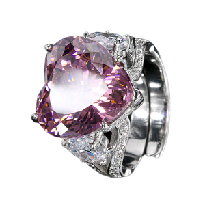 Vintage Zircon Leaf 14x16mm Pink Purple Orange Red Champagne Color Crush Ice Cut Platinum Plated <b>Adjustable</b> Wedding <b>Ring</b> - Product Image 1