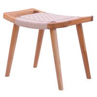 Tabouret Minimaliste en Bois de Teck et Corde Tressée, Repose-Pieds Moderne pour Intérieur/Extérieur, Pouf de Jardin, Chaise de Coiffeuse de Luxe pour Patio, Mobilier de Maison