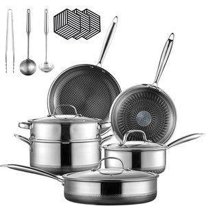 Juego de Utensilios de Cocina de Acero Inoxidable de Tres Capas, 13 Piezas, Antiadherente, con Tapas, Apto para Horno, Solo Lavar a Mano - Product Image 1