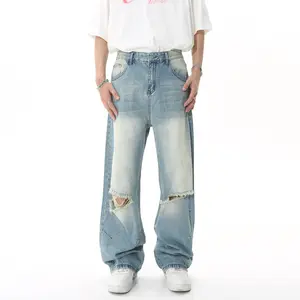 Hot Sale Custom Jeans Fashion Vintage Hip Hop Baggy Jeans Trousers Cross Mens Denim Pants