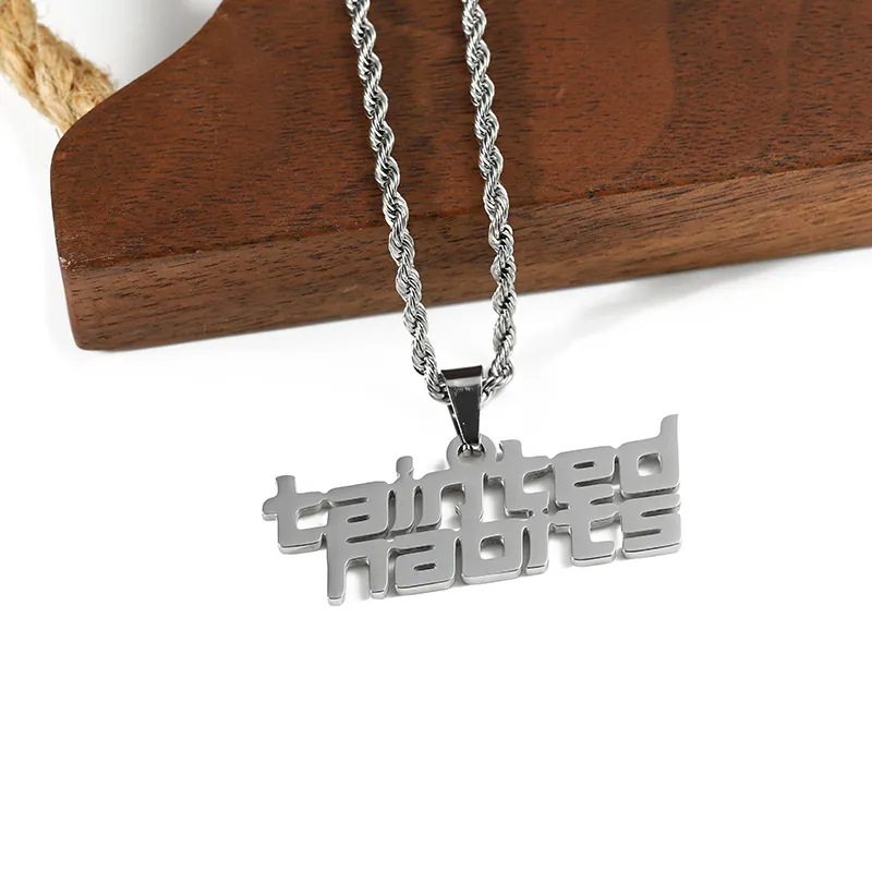 Oem Fabriek Maakt Zijn Eigen Letter Metalen Logo Roestvrij Staal Zilveren Ketting Optionele Sieraden Ketting