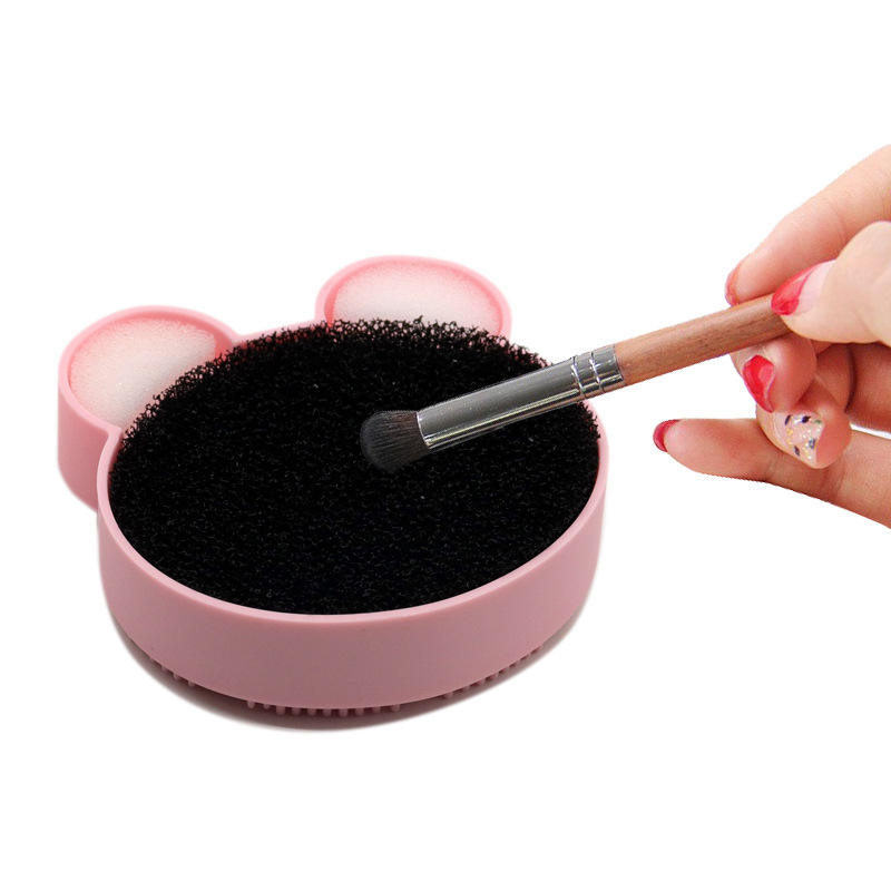 Hot Selling Silicone Makeup Brush Cleaning Pad Sponge Dry Cleaner Beauty Tool Cleaning Box Mickey Silicone Scrub Pad