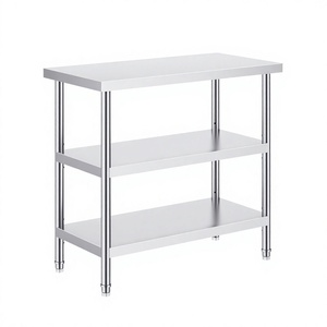 Stainless Steel Workbench with 2 Shelves Polished Finish Commercial <b>Kitchen</b> Storage <b>Prep</b> <b>Table</b> - Product Image 2