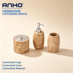 <span class=keywords><strong>Marbre</strong></span> beige chaud et ABS S/S 201 #   Ensemble de salle de bain 3 pièces finition polie avec base de stabilité intégrée, coffret cadeau pour salle de bain - Product Image 1
