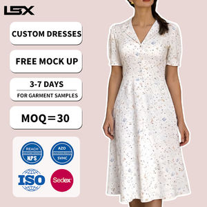 Vestido Elegante Personalizado para Mujer, Estampado Floral Blanco, Cuello en V, Mangas Cortas, Estilo Casual para Salidas de Verano, Fabricante de Vestidos - Product Image 1