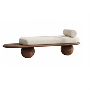 Banco largo de tela de lana de cordero nórdica, taburete para el hogar, muebles de diseño moderno, otomana para la sala de estar, dormitorio o pie de cama - Product Image 6