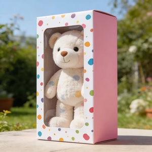 Caja de Regalo Transparente con Ventana, Hecha con Materiales Reciclados, Diseño de Puntos Rosados, Recubrimiento UV y Laminado Mate para Juguetes de Peluche y Regalos - Product Image 1