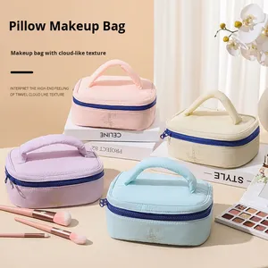 กระเป๋าใส่เครื่องสำอางแบบพกพา ผ้าฝ้ายเนื้อนุ่ม สีพื้นเรียบง่าย สดใส ใช้สำหรับเดินทาง ใส่เครื่องสำอางและผลิตภัณฑ์บำรุงผิว - Product Image 1