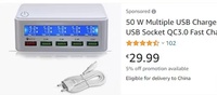Charger Cepat Terbaik CE FCC ROHS OEM 50W 5V~2.4A QC3.0 dengan Layar LCD Stasiun Pengisi Daya USB 4-Port Pengisi Daya Cepat