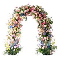 Monet Kunstzijde Bloemenbogen Set Stand voor Bruiloft Valentijnsdag Buiten Ceremonie Achtergrond Rozen Bloemenloper Romantisch