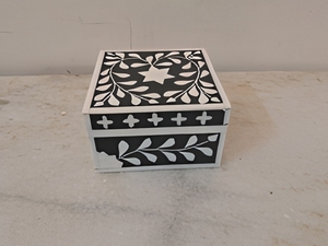 Square Wooden Jewelry <b>Box</b> Black White <b>Floral</b> Carved Design Classic Storage Case Decorative Home Decor Gift <b>Box</b> - Product Image 1