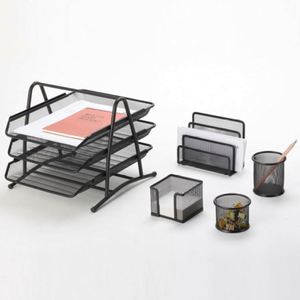 Metal Desk Organizer Office Desk Set 5 Desktop Accessories Includes <b>File</b> Paper <b>Tray</b> Mail Letter Organizer Pen Cup - Product Image 3
