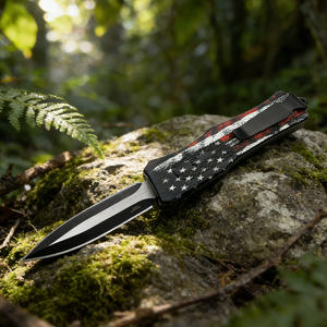 OK-1842 Edc Push Button Templar Knife American USA Flag Cuchillo de bolsillo con mango de aleación de zinc para acampar táctico Caza Supervivencia - Product Image 2