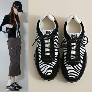 Leopard &amp; Zebra Print <strong>Chunky</strong> Sneakers Women Lace-Up Retro Trainer Thick Sole Anti-Slip Casual Street Fashion <strong>Shoes</strong> EU35-40 - Product Image 4