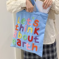 Sac à bandoulière polyvalent pour femme, sac en toile brodé avec lettres, sac fourre-tout vertical, sac d'école décontracté pour étudiante