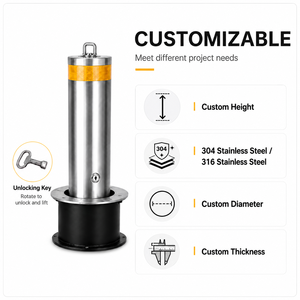 Bollard en acier inoxydable rétractable et amovible haute sécurité, protection IP68, réflecteur prismatique haute intensité, pivotant facilement - Product Image 2
