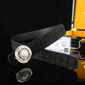 Male luxury crocodile leather <b>belt</b> paired with 925 sterling silver handmade diamond <b>studded</b> buckle - Product Image 2