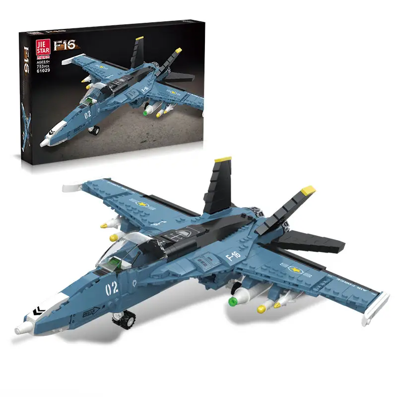 Jiestar Bộ 753 khối xây dựng mô hình máy bay chiến đấu quân đội F16 mô hình sưu tập đồ chơi máy bay quân sự giáo dục tự làm cho trẻ em