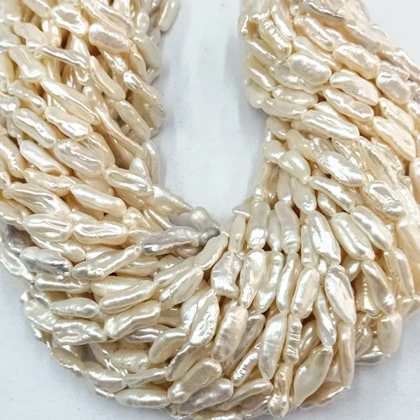 Bikini Biwa — collier en perles naturelles, 7x18mm, perles baroques blanches de culture d'eau douce