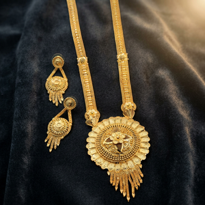 Wholesale Brass 14K/18K/24K Gold Plated Floral Design <b>Long</b> <b>Necklaces</b> & Earrings Set for Wedding - Product Image 4