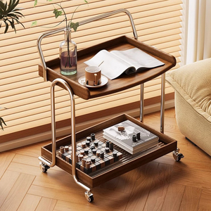 Chariot de salon en bois massif-Table d'appoint roulante de style <span class=keywords><strong>vintage</strong></span>, table basse mobile avec étagère de rangement pour canapé - Product Image 1