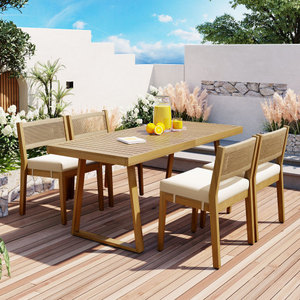 Modern <b>Foldable</b> Multi-person Outdoor Acacia Wood Dining <b>Table</b> <b>Chair</b> Set with Thick Cushions Eco-Friendly & Portable for Balcony - Product Image 1