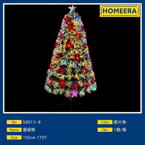 Set di 6 Alberi di Natale Artificiali di Lusso da 150cm con Luci Bianco Caldo e Fiori, Fibra Ottica 110V per Decorazioni Domestiche, Dimensioni 180cm 5m - Product Image 1