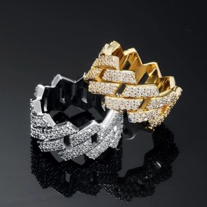 Bague pour homme à 2 rangs style Cuban Link, Moissanite couleur D, en argent sterling 925, style Hip Hop Bling, passe le testeur de diamant, certifié GRA - Product Image 1