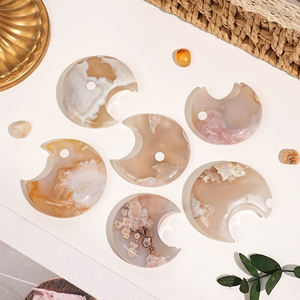 Venta al por mayor de Ágata de Flor de Cerezo Natural Tallada en Forma de Luna, Pulida, Ágata de Flor Incompleta en Forma de Media Luna para el Amor y la Decoración del Hogar - Product Image 3