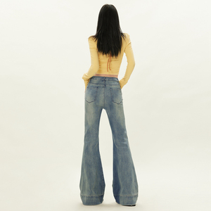 Ultimo autunno e inverno donna di alta qualità Vintage a <span class=keywords><strong>vita</strong></span> <span class=keywords><strong>bassa</strong></span> <span class=keywords><strong>Skinny</strong></span> <span class=keywords><strong>Jeans</strong></span> svasati - Product Image 5