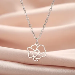 Collier pendentif Myshape fleurs du mois de naissance pour femmes et filles, en acier inoxydable, coquelicot, <span class=keywords><strong>aster</strong></span>, lotus, narcisse, bijoux, cadeau d'anniversaire - Product Image 2