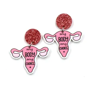 ERS698ER1538 Vintage Trendy Women's Acrylic Earrings Fine Quality 'My Body My Choice' Drop Uterus Post Style for Parties