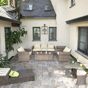Conjunto de Muebles de Jardín de Mimbre para Exteriores, Sofá de Patio con Cojines, Muebles de Patio Impermeables para Patio de Villa - Product Image 3